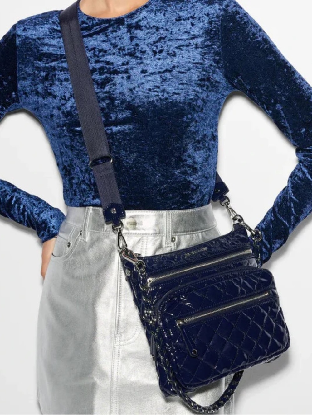 New MZ Wallace Downtown Crosby Crossbody Bag With 3 Straps in Navy Lacquer